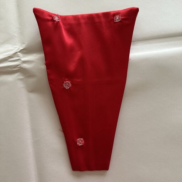 Women 6 Long Red Satin Beaded Formal Dress Evening Gown Strapless Glam Prom Gala - Picture 9 of 14